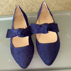 Navy Blue Suede Flats with Bow